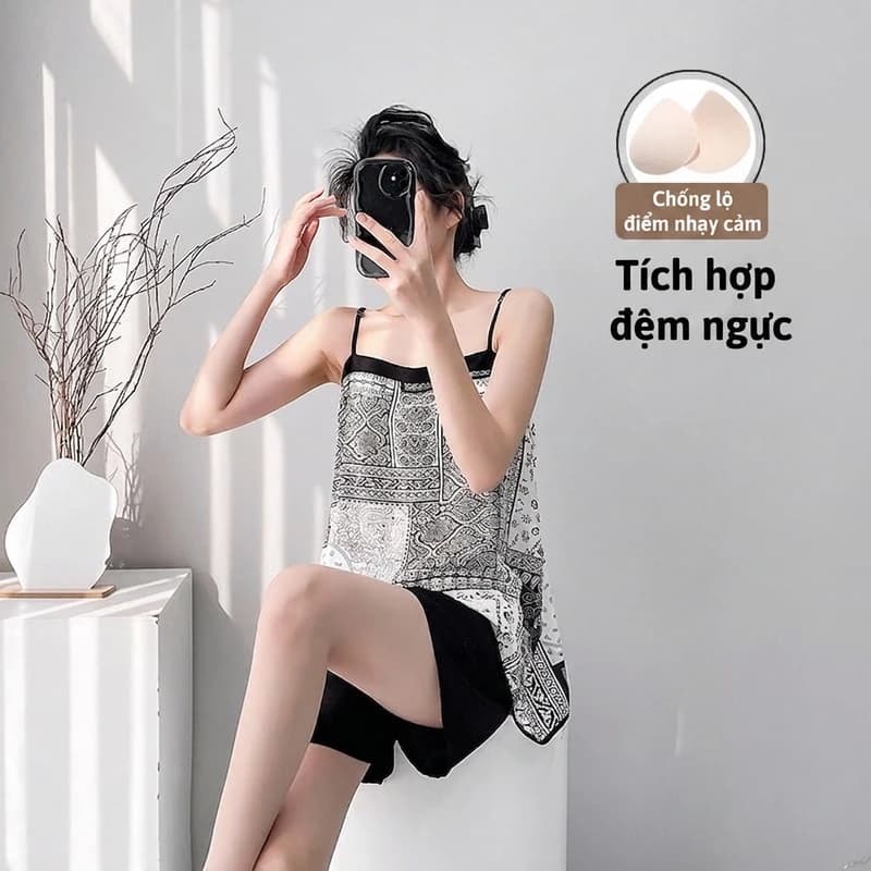 Bộ Đồ ngủ nữ có mút ngực🌸Bộ pyjama nữ🌸 lụa satin hai dây Mùa Hè Thoáng Mát Hàn Quốc Dễ Thương