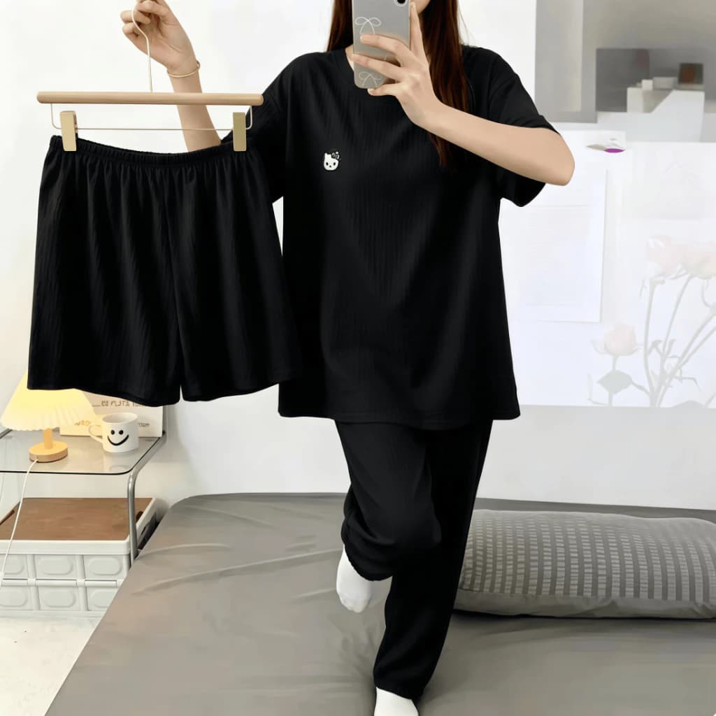 Bộ đồ ngủ nữ phong cách Hàn Quốc dễ thương mới xuân hè 2026: Cotton mát in hình hoạt hình ngọt ngào【mặc nhà hay dạo phố đều đẹp】