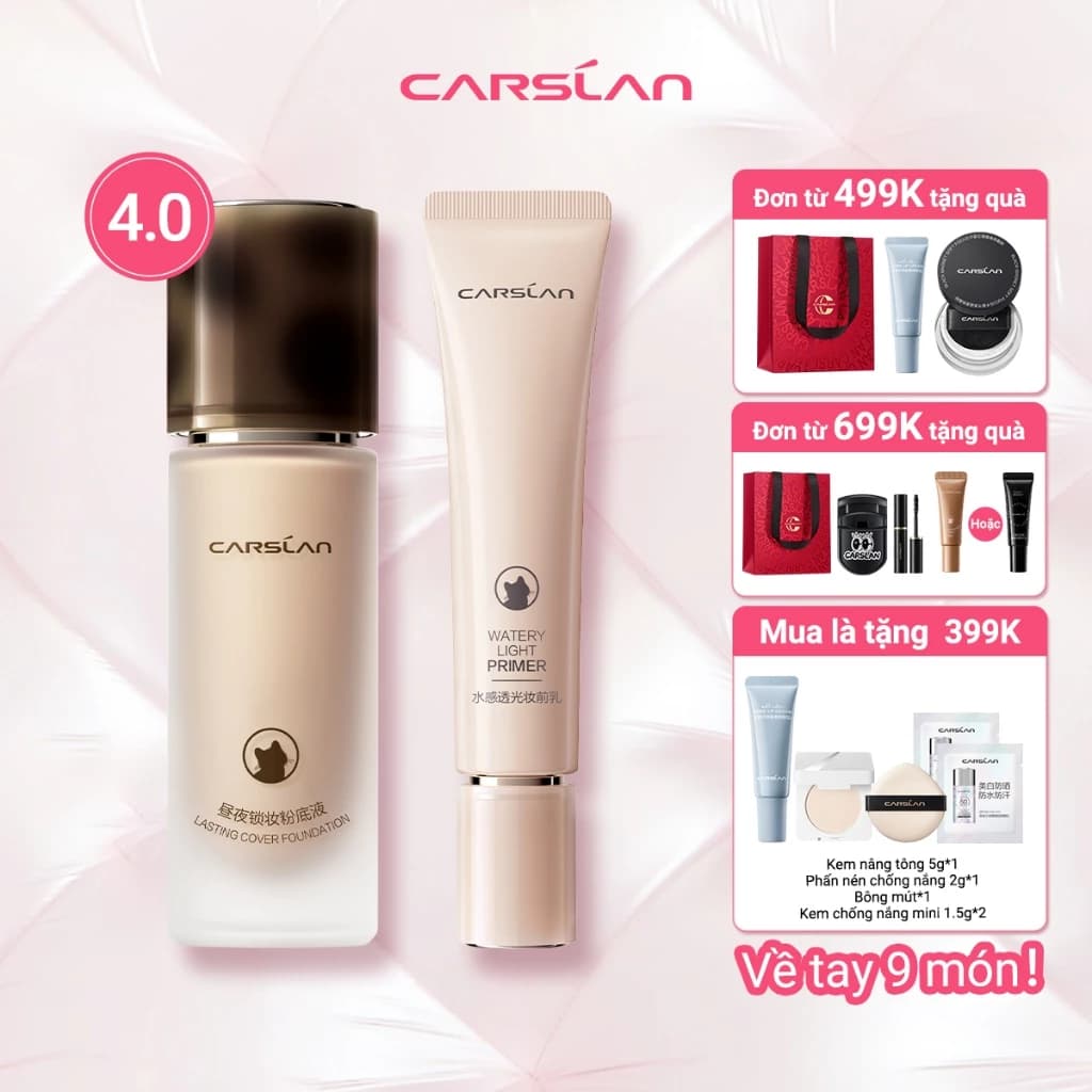 【Combo】Carslan Kem nền dạng lỏng Lasting 30g + Kem lót trang điểm 30g