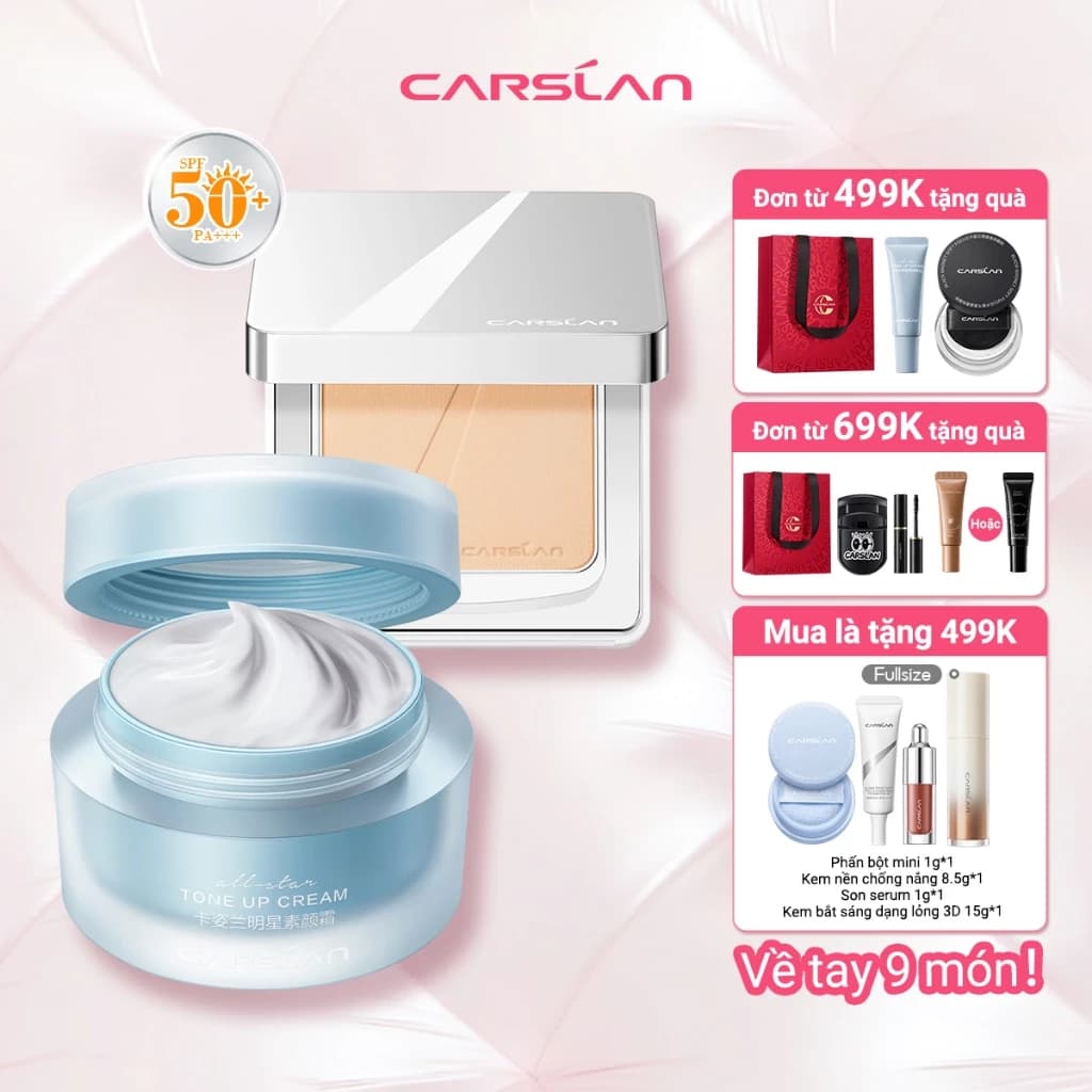【Combo】Kem nâng tone Carslan all-star tone up 50g + Phấn nén Chống nắng Carslan White Magnet SPF50 + PA + + + 9g