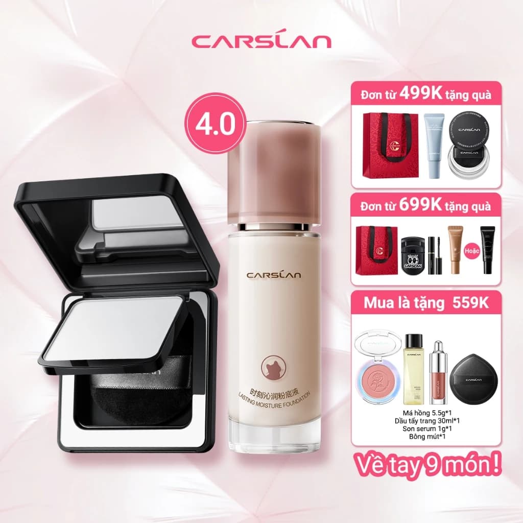 [COMBO] Phấn phủ nén CARSLAN BLACK MAGNET 2.0 8g + Kem nền bám chặt lâu trôi 4.0 30g