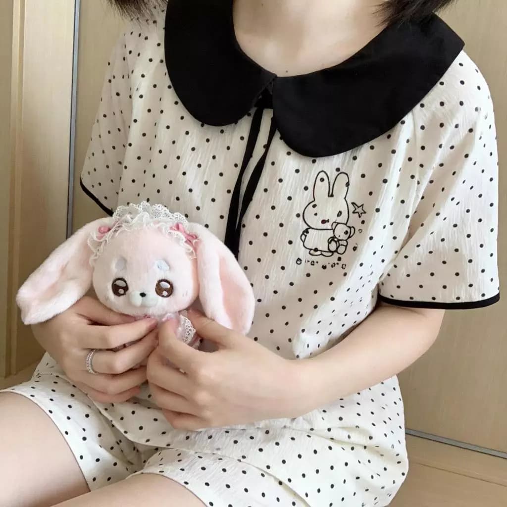 【có miếng lót ngực】【Cổ bèo công chúa】Bộ đồ ngủ mùa hè chất liệu cotton mềm mại như mây - Họa tiết chấm bi - Áo ngắn tay + quần đùi - Phong cách Hàn Quốc ngọt ngào - Đồ ngủ cho nữ sinh, teen - Mẫu hot bán chạy - Free ship ✅ Giao hàng trong ngày