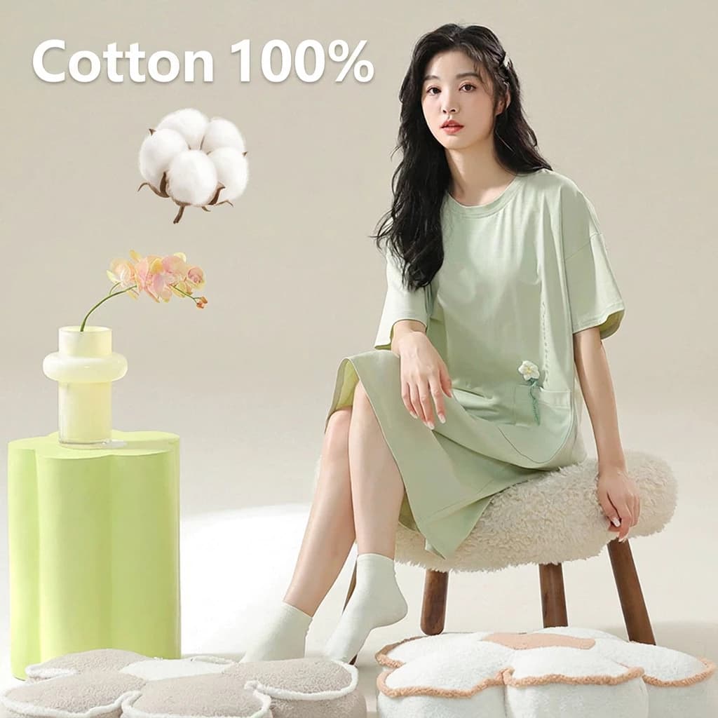 Đồ ngủ bộ nữ🌸Váy ngủ🌸100%  Cotton  Mùa Hè Thoáng Mát Hàn Quốc cộc tay Dễ Thương mặc ra đường