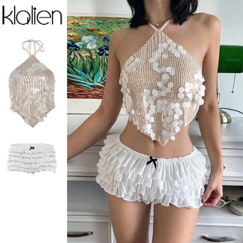 Klalien Váy Phù Hợp Với Sling Off Tay Áo Lưng Chắc Chắn Ruched Skinny Cá Tính Niche Hot Chick Thời Trang Tính Khí Phong Cách Nóng Mới
