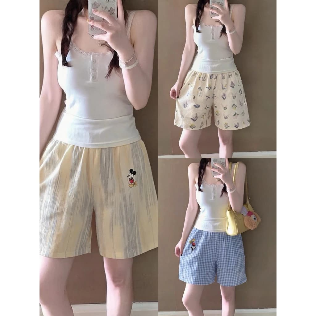 【Mẫu mới】Quần ngủ nữ mùa hè bông nguyên chất mềm mại thoáng khí, cạp thun dáng rộng, đồ mặc nhà thoải mái - Siêu mát dịu da