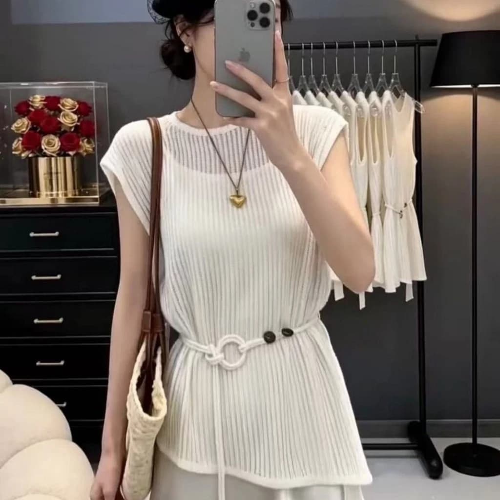 Áo len dệt kim không tay + Váy dài Bộ đồ hai mảnh 50-75KG Trắng 2026 Mùa hè Phong cách mới Pháp Phong cách nhẹ nhàng xếp chồng eo cao Bộ đồ dáng ôm hơn