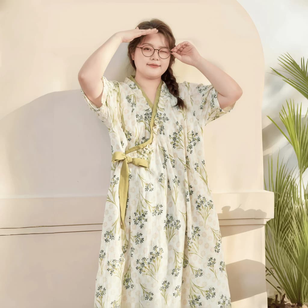 Áo choàng ngủ nữ mới thu xuân 2026: Dáng dài tay dài cổ V ngọt ngào, chất cotton mềm mại, kiểu cardigan tiện lợi【mặc nhà hay đi chơi đều xinh】