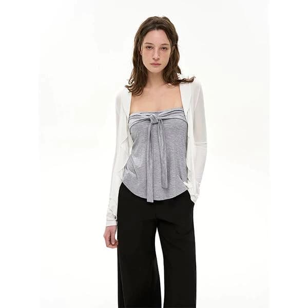 [Seeyou studio] Áo cardigan dệt kim chống nắng thông thường kiểu phòng chờ + ống không dây buộc chi tiết tâng bốc hình top5153 + 5153