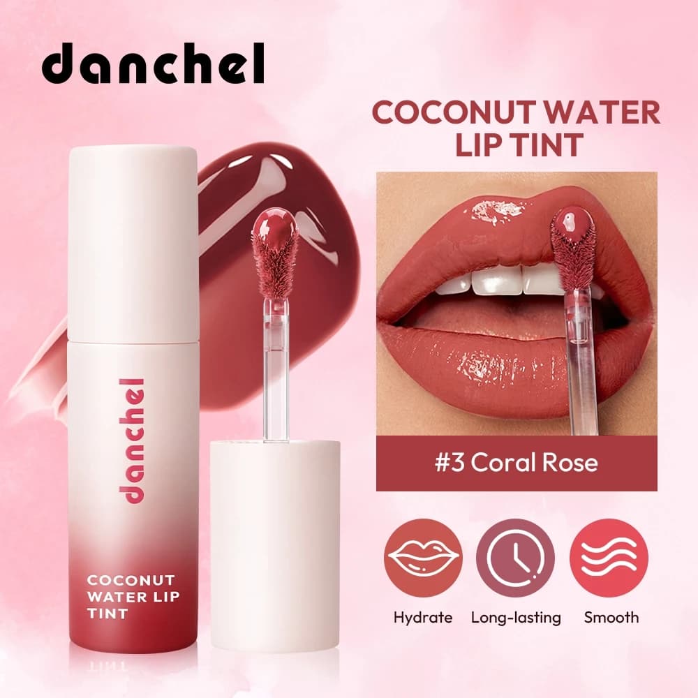 Danchel Nước Dừa Lip Tint 4.7ml Dưỡng Ẩm Lâu Dài Son Bóng Chống Mờ Không Dính Xây Dựng Môi Bóng Trang Điểm 5 Sắc Thái