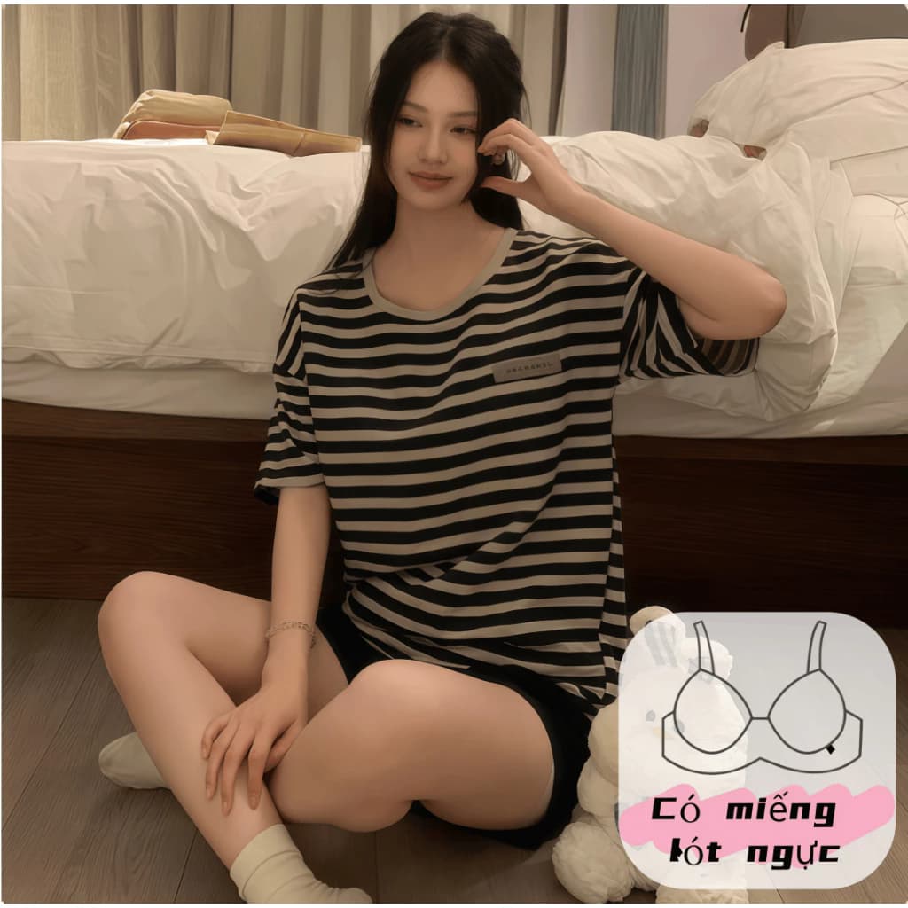 【Có độn ngực】Bộ đồ ngủ nữ mới xuân hè 2026: Áo cổ tròn dễ thương + quần cotton mềm mại, lưng thun co giãn, dáng rộng thoải mái【mặc nhà hay đi chơi đều xinh – có size lớn】