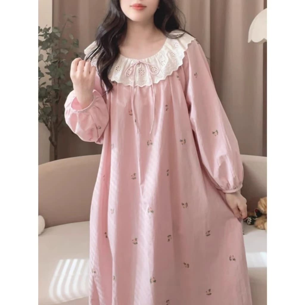 Phiên Bản Hàn Quốc Váy Ngủ Nữ Xuân Thu Ngọt Ngào Dễ Thương Phong Cách Công Chúa Homewear Cotton Nguyên Chất Váy Dài 2026 Phong Cách Mới Phong Cách Nhật Bản