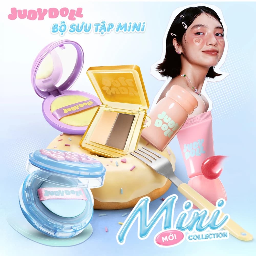 [Combo 2] JUDYDOLL Mini Collection: Combo Tạo Khối Mini & Cushion Kiềm Dầu & Phấn Phủ & Son Lip Gloss & Má Hồng
