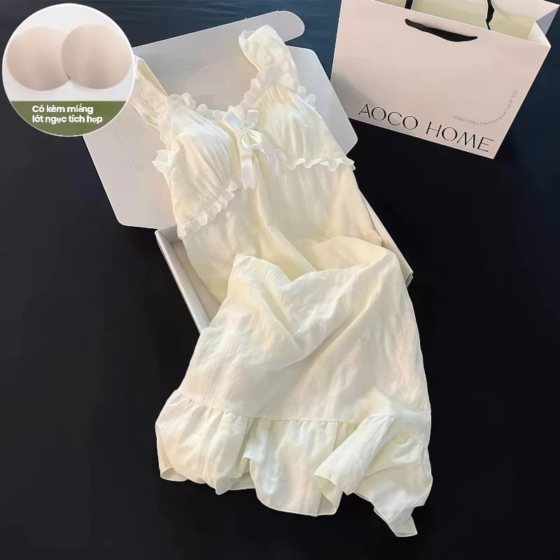 Đầm ngủ nữ dây quai phong cách công chúa – Chất Cloud Cotton mềm mại, có đệm ngực – Mỏng nhẹ cho mùa hè – Mới 2026, mặc ở nhà hay ra ngoài đều xinh
