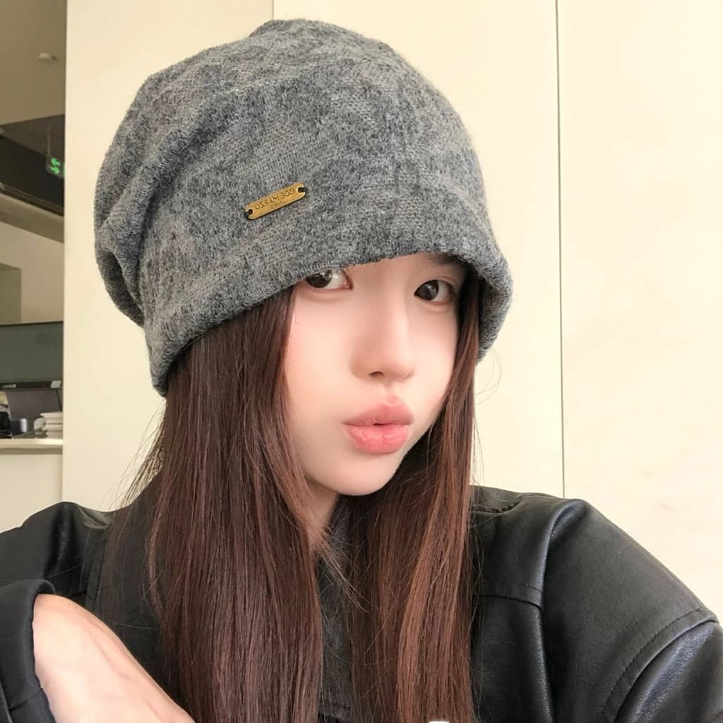 Phong Cách Hàn Quốc Kim Loại Ký Hiệu Dệt Kim Cọc Mũ Nữ Xuân Hè Mỏng Phong Cách Phù Hợp Với Mặt Nhỏ Mũ Lạnh Phong Cách Lười Mũ Baotou