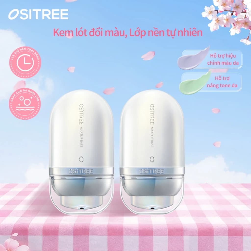 OSITREE Kem lót đổi màu theo tông da：Nâng tông nhẹ, giảm xỉn màu, chứa chiết xuất thảo mộc, giúp da sáng mịn tự nhiên.