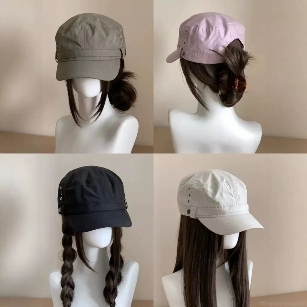 Thích Hợp Cho Kiểu Tóc Mỏng Phong Cách Cưỡi Ngựa Mũ Dụng Cụ Phong Cách Đinh Tán Flat Top Hat Nữ Mặt Nhỏ Mũ Chống Nắng Mũ Chống Nắng