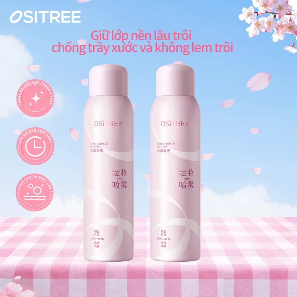 Ositree Xịt khóa nền giữ lớp trang điểm bền màu, mịn da, không lem trôi