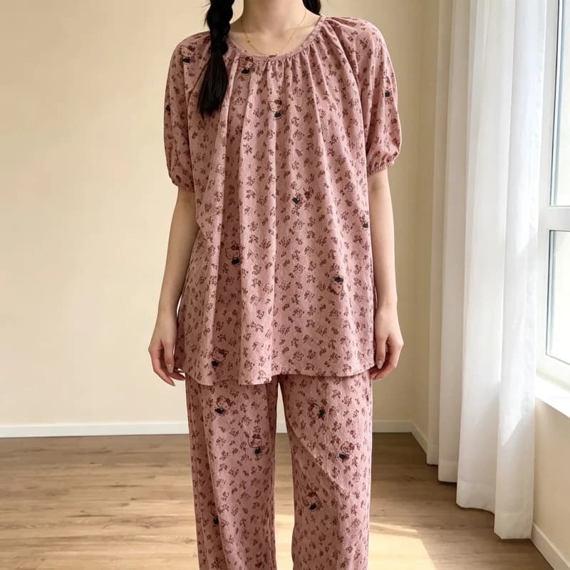 Bộ đồ ngủ mùa hè cho nữ – Họa tiết Mickey dễ thương – Áo tay ngắn, cổ tròn – Phong cách Hàn Quốc, trẻ trung – Chất cotton mềm mại – Mặc nhà thoải mái, phong cách dễ thương – Mẫu mới 2026