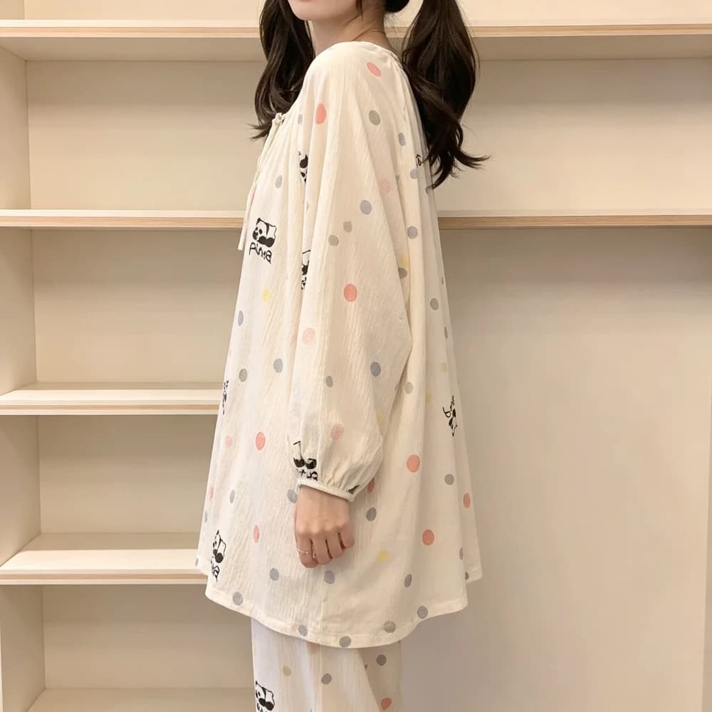 Bộ Đồ Ngủ Cotton Mây Nữ Xuân Thu Nhiều Màu Sắc Chấm Bi Quần Dài Tay Học Sinh Thường Ngày Phong Cách Dễ Thương Thường Ngày Thoải Mái Mỏng Homewear