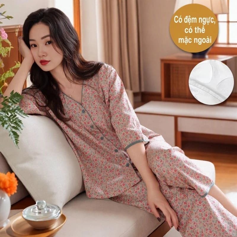 Đồ ngủ bộ nữ 🌸có mút ngực🌸Mùa Hè Thoáng Mát Hàn quốc Dễ thương ngọt ngào Phong cách văn nghệ
