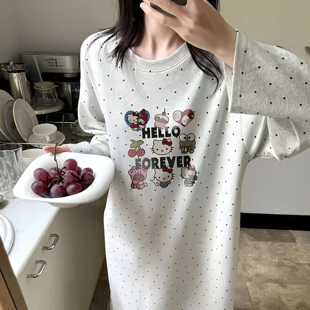 Có Miếng Lót Ngực Hoạt Hình Váy Ngủ Nữ Cotton Nguyên Chất Mùa Xuân Thu Ngọt Ngào Cô Gái Dễ Thương Dài Tay Có Thể Mặc Bên Ngoài Váy Nhà Dịch Vụ