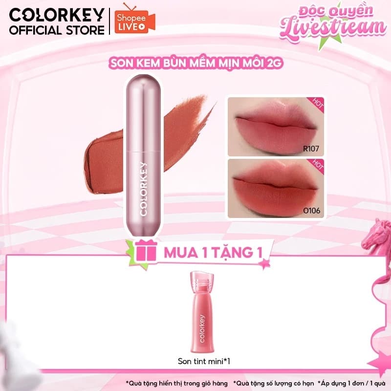 [KOL] Son Bùn COLORKEY, Chất Bùn Mịn Nhẹ, Lì Lâu Trôi Tự Nhiên 2g