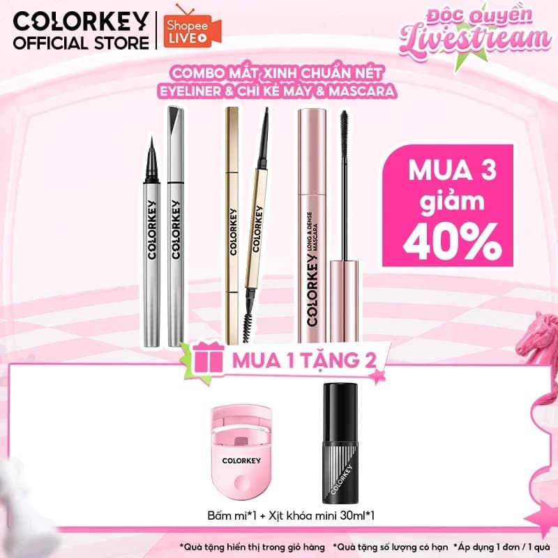 [KOL-EX] Combo COLORKEY Bút Kẻ Mắt Nước Siêu Mảnh + Bút Chì Kẻ Lông Mày Hai Đầu + Mascara Bên Màu Lâu Trôi