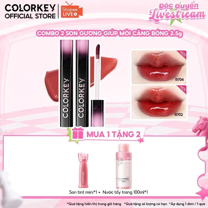 [KOL-EX] COMBO 2 Son Môi Gương Bóng COLORKEY Tạo Hiệu Ứng Căng Bóng Như Gương, Đôi Môi Đầy Đặn Quyến Rũ