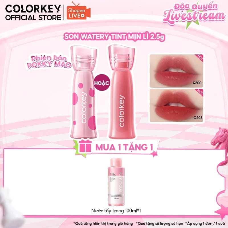 [KOL] Son COLORKEY Watery Tint, Lì Mịn Nhẹ Môi, Không Dính, Lâu Trôi, Dưỡng Ẩm 2.5g