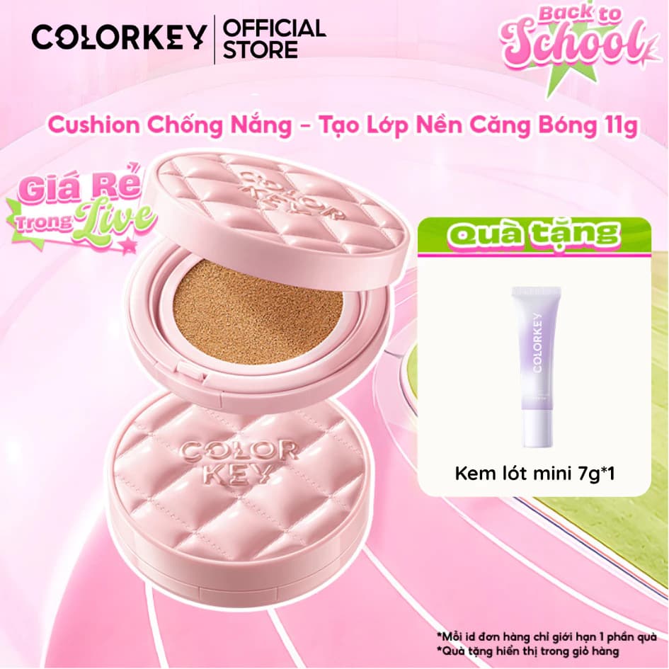 COLORKEY Cushion Chống Nắng SPF50+ PA++++ Kẻ Ô Hồng, Mỏng Nhẹ, Lâu Trôi 24H,  Nâng Tone Tự Nhiên, Dưỡng Sáng 3% Niacinamide 11g