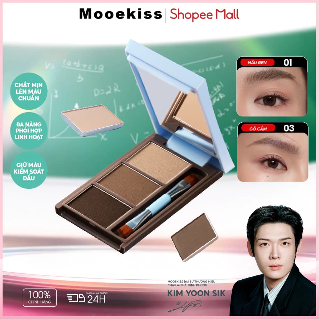 Phấn Kẻ Mày Mooekiss 3 Màu, Chống Nước Mồ Hôi, Lâu Trôi, Tạo Khối Mũi & Chân Mày, Chống Nước, Chống Mồ Hôi, Không Lem, Tự Nhiên, Siêu Mảnh, Tạo Sợi