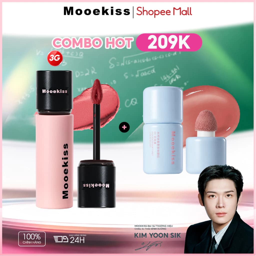 [LIVE COMBO 2] Phấn má hồng dạng lỏng Mooekiss + bùn môi 3g, chất lỏng làm sáng, phấn má hồng, chất lỏng sửa chữa mặt, son môi mờ