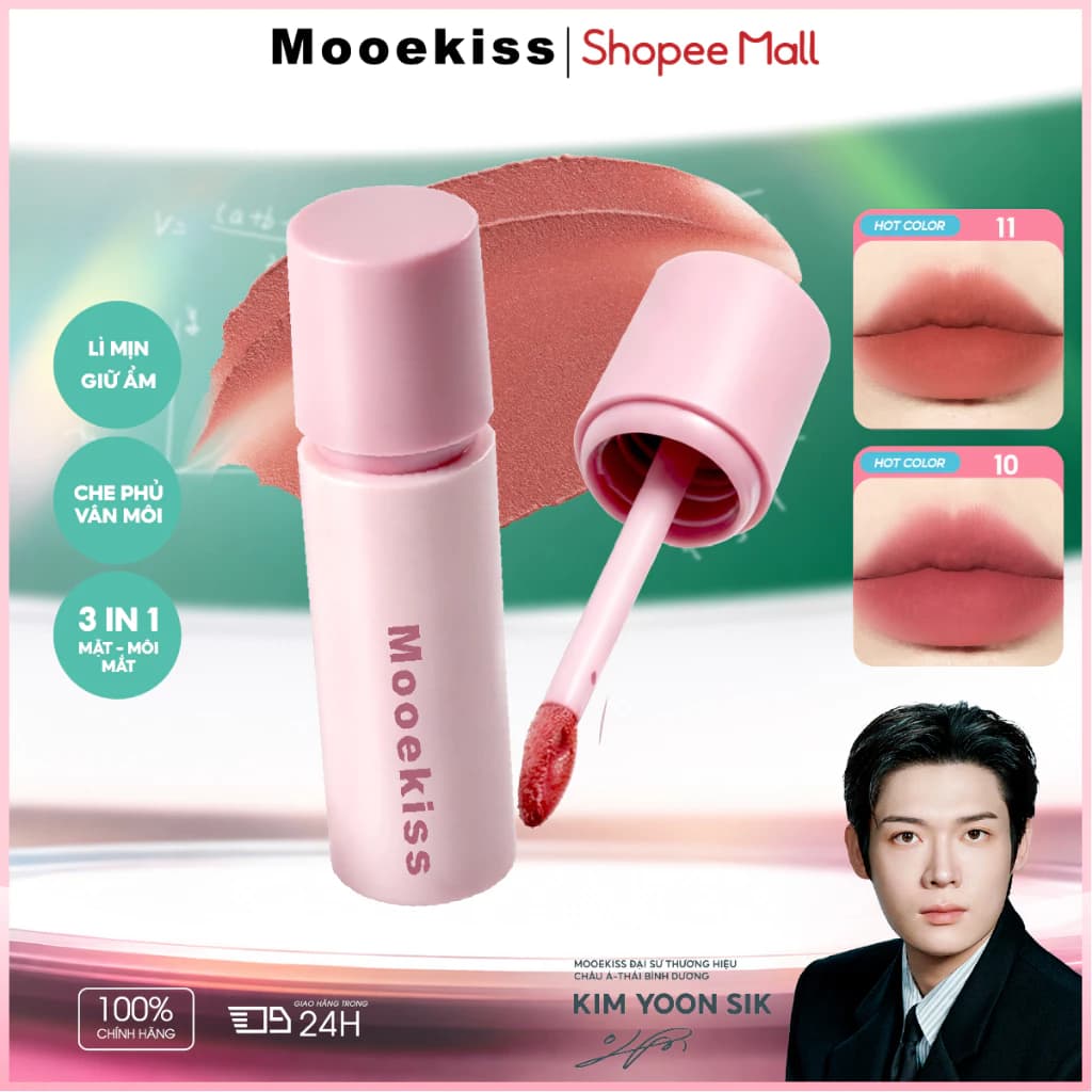 Mooekiss Lip Mud, Light Mist Matte, Lip Cream, Lip Glaze, Son kem