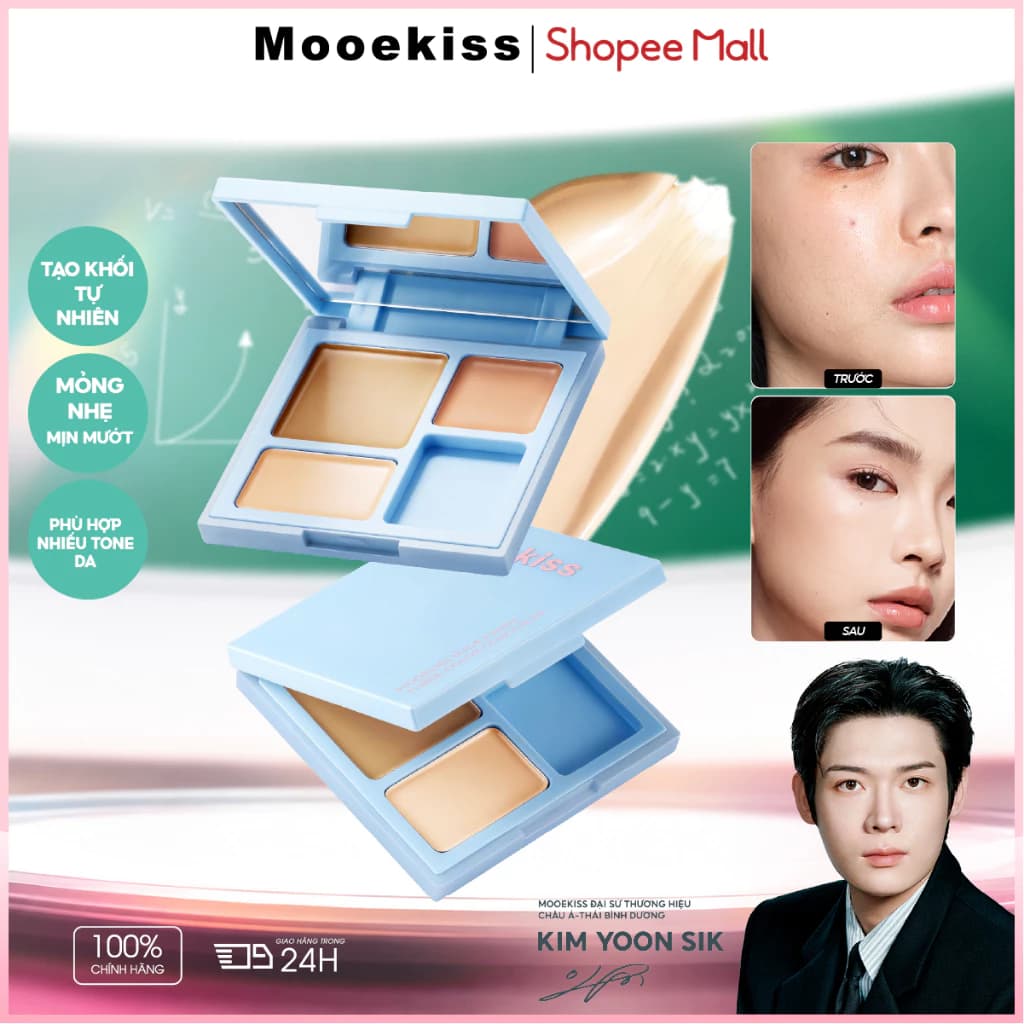 Bảng Che Khuyết Điểm Mooekiss 3 Màu, Che Quầng Thâm & Mụn, Làm Sáng Da, Lâu Trôi [KIM YOON SIK]