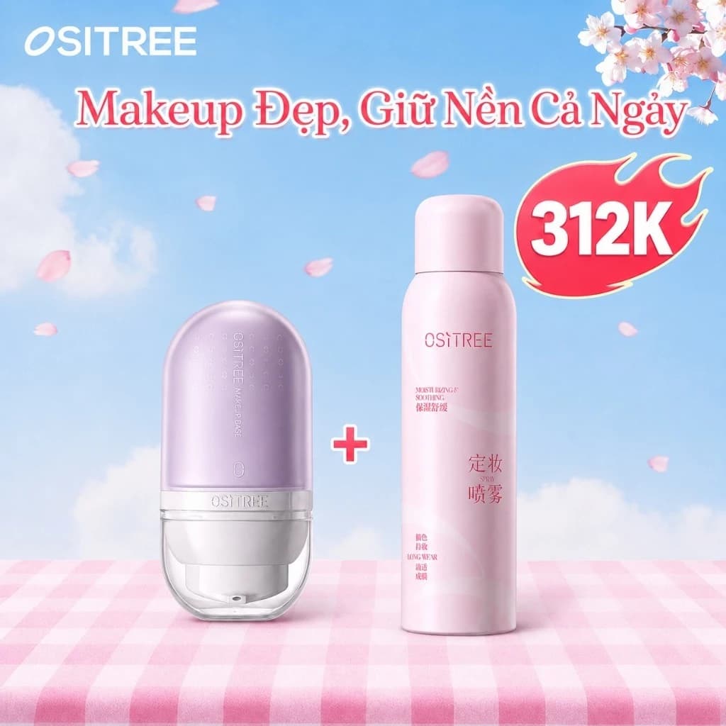 [Combo] Trang Điểm OSITREE Kem Lót + Xịt Khóa Nền, Kiềm Dầu, Che Phủ, Giữ Nền Lâu Trôi