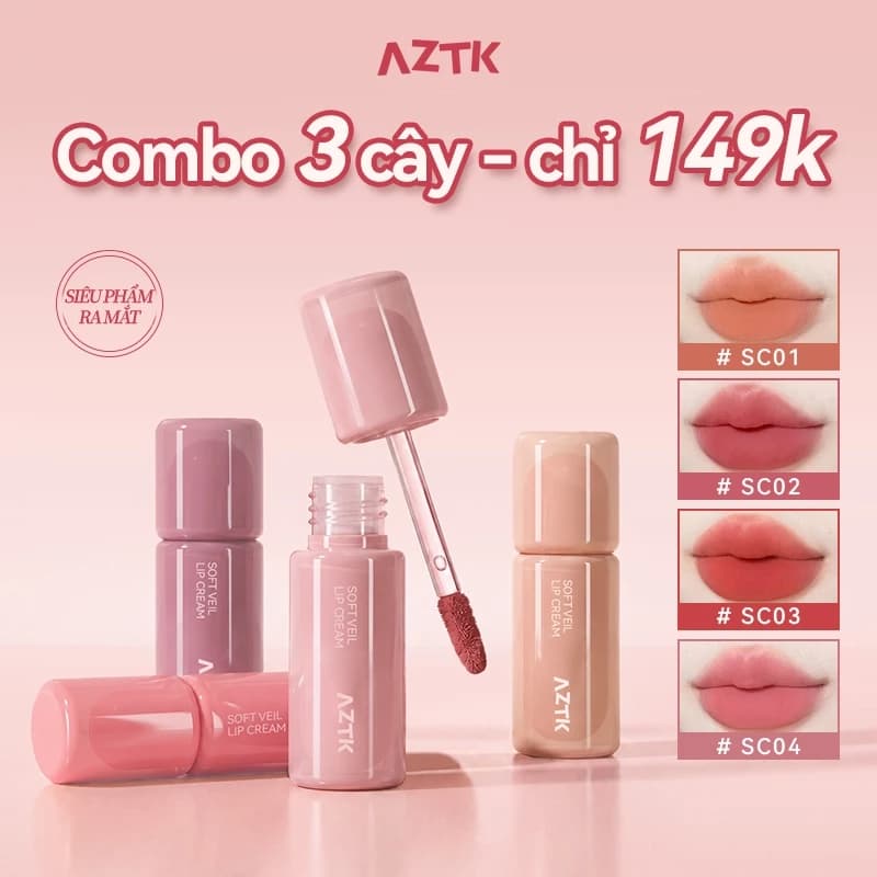 AZTK Son Kem Lì Velvet Lip Tint Son Bùn Lì Mịn Màu Xinh Nhẹ Môi