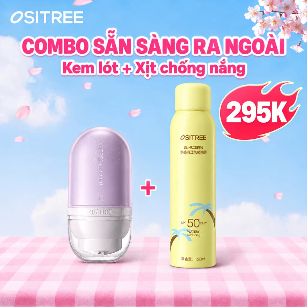 [COMBO] OSITREE Kem Lót Nâng Tông + Xịt Chống Nắng SPF50+ PA++++, Mỏng Nhẹ Không Bết Dính, Bảo Vệ Da Khỏi Tia UV