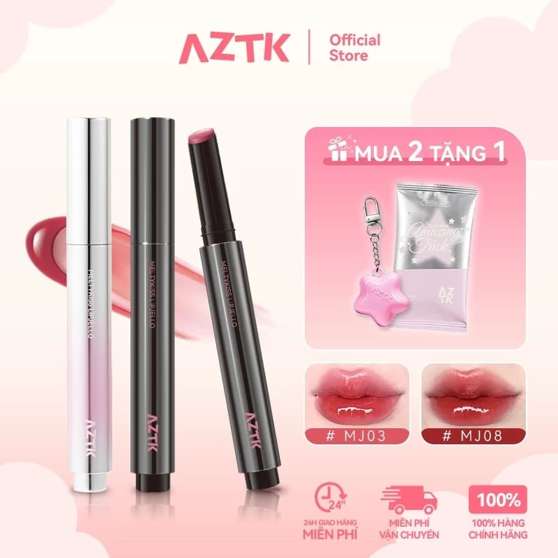 AZTK Son Thỏi Bóng Căng Bóng Mềm Môi Ẩm Mượt Tự Nhiên Màu Đẹp 1.9g