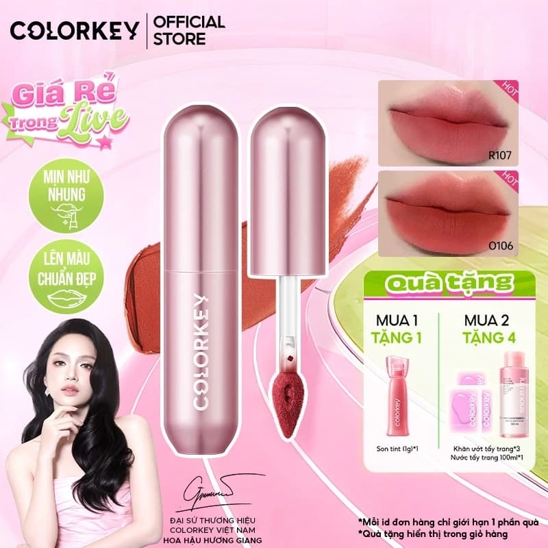 [MUA 1 TẶNG 1] COLORKEY Son Kem Bùn Phiên Bản Mới -  Chất Son Mềm Mịn, Dễ Tán, Che Vân Môi Tốt 2g