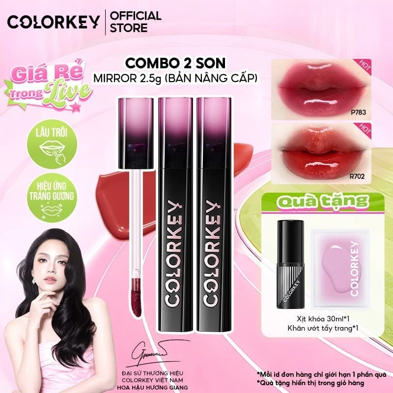 COMBO 2 Son Môi Gương Bóng COLORKEY Tạo Hiệu Ứng Căng Bóng Như Gương, Đôi Môi Đầy Đặn Quyến Rũ 2.5g