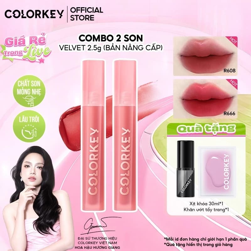 COMBO - COLORKEY Son Velvet Mới, Chất Son Kem Nhung, Mịn Lì, Lên Màu Chuẩn 2.5g
