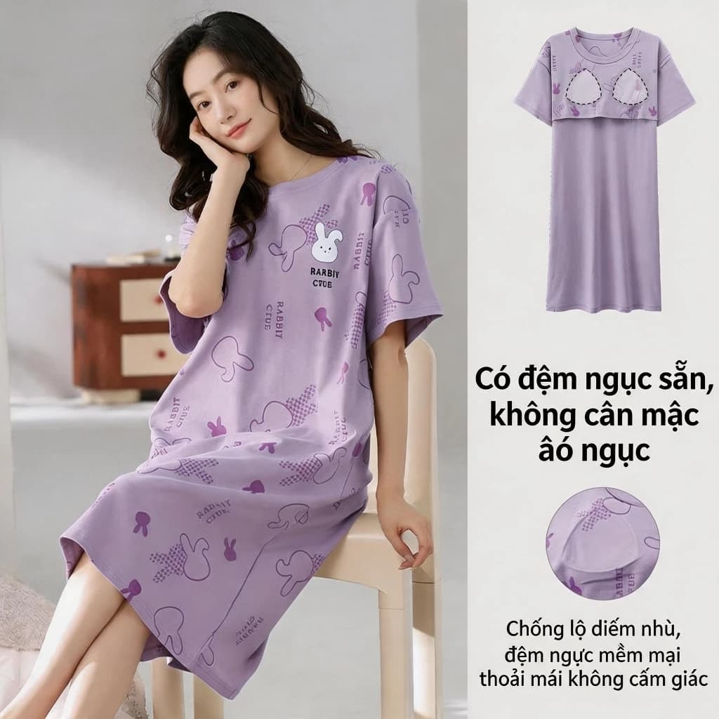Bộ Đồ Ngủ Nữ Có Miếng Lót Ngực Nữ Homewear Cổ Tròn Tay Ngắn Váy Ngủ Có Thể Mặc Bên Ngoài Mỏng Phong Cách Mùa Hè Ngọt Ngào Hoạt Hình Dễ Thương Rời Kích Thước Lớn Thoáng Mát Thoải Mái Pa Nữ