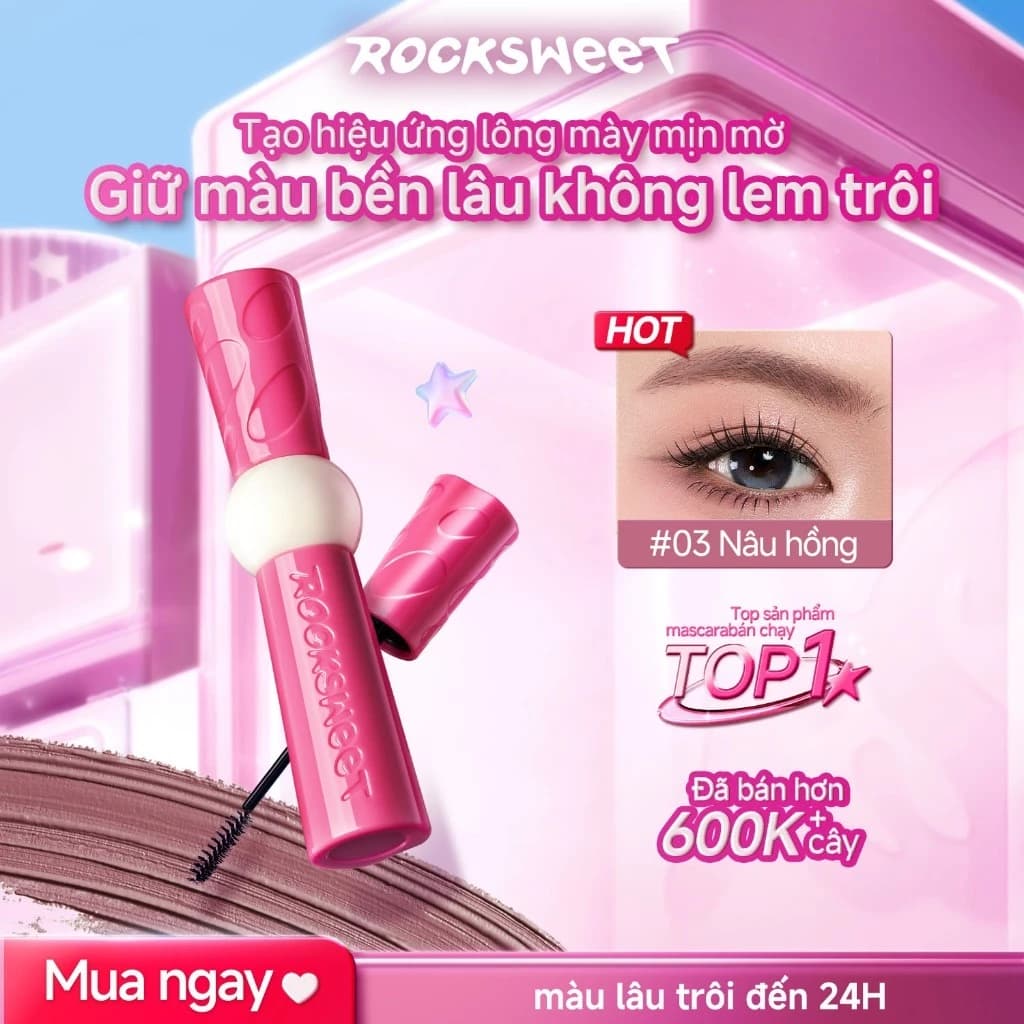 [LIVE] ROCKSWEET Eyebrow Mascara 2.0 – Lớp phủ mờ nhung cho lông mày trông tự nhiên, chống thấm nước, chống mồ hôi và chống nhòe.
