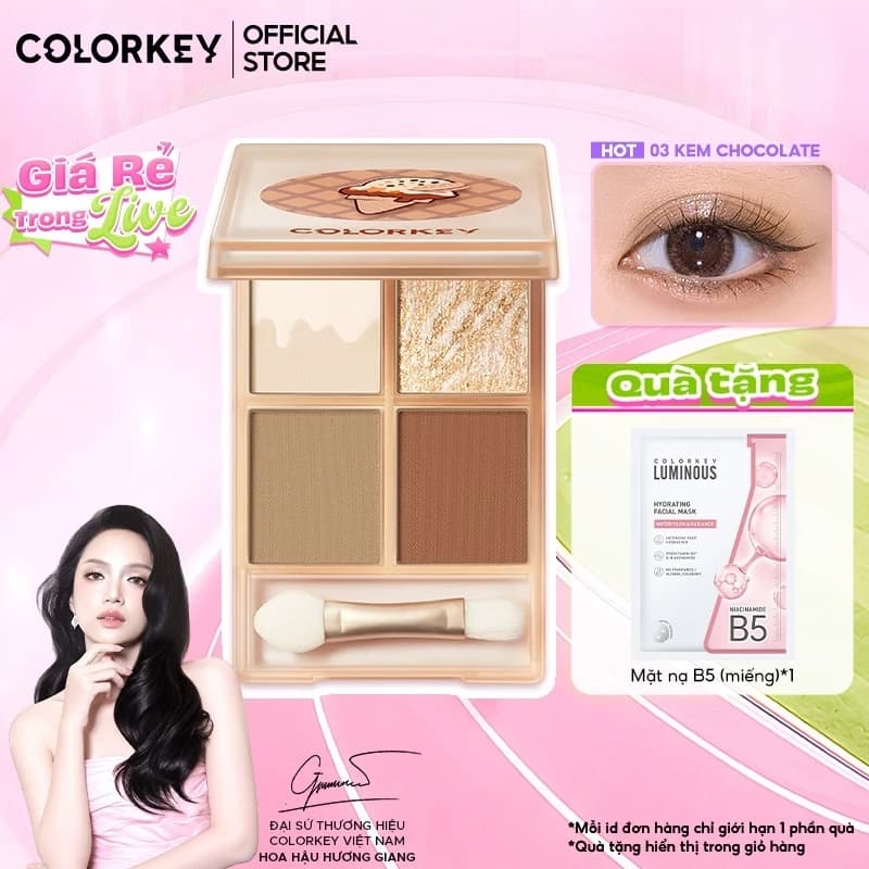 Bảng Phấn Mắt Colorkey 4 Màu, Phiên Bản Ice Cream, Hạt Phấn Mịn Mượt, Dễ Tán, Bám Màu Tốt, Nhỏ Gọn, 4g