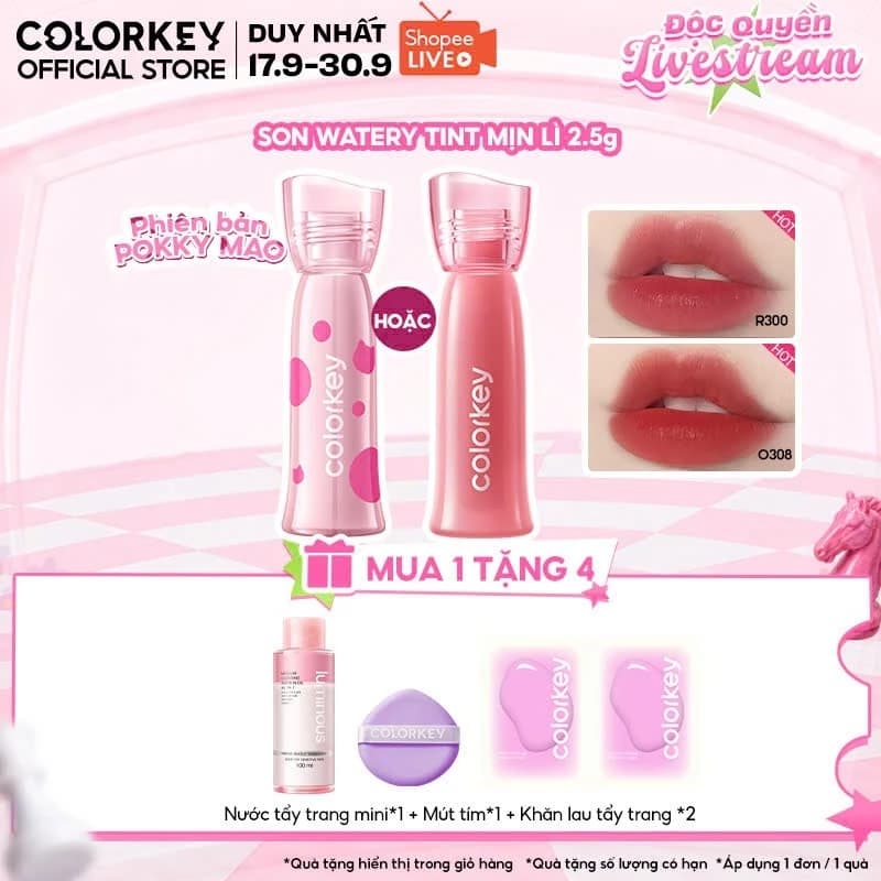 [LIVE - MUA 1 TẶNG 4] Son COLORKEY Watery Tint Phiên Bản Mới - Bền Màu Lâu Trôi, Dưỡng Ẩm Nhẹ Môi, Không Dính Cốc 2.5g