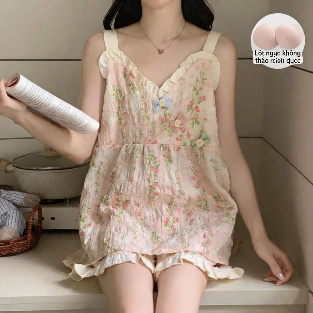 Bộ đồ ngủ nữ mùa hè dáng rộng dễ thương, chất liệu mỏng mát, phù hợp size lớn