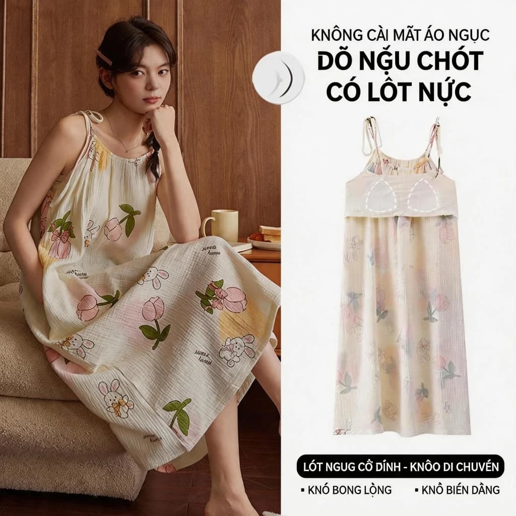 Có Miếng Lót Ngực Bộ Đồ Ngủ Nữ Váy Ngủ Cotton Nhẹ Thoải Mái Có Thể Thở Tốt Kích Thước Vừa Sling Mùa Hè Gợi Cảm Ngọt Ngào Dễ Thương Thoáng Mát Rời Có Thể Mặc Bên Ngoài Quần Áo Gia Đình