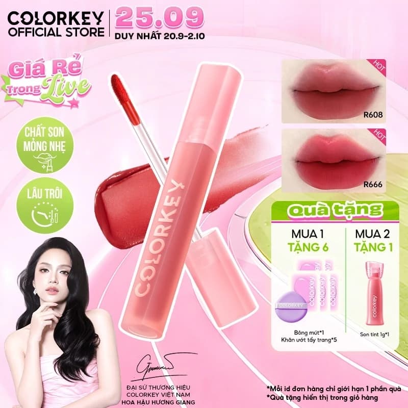 Son Kem Nhung Lì COLORKEY Velvet, Bền Màu Dễ Tán, Nhẹ Môi 2.5g