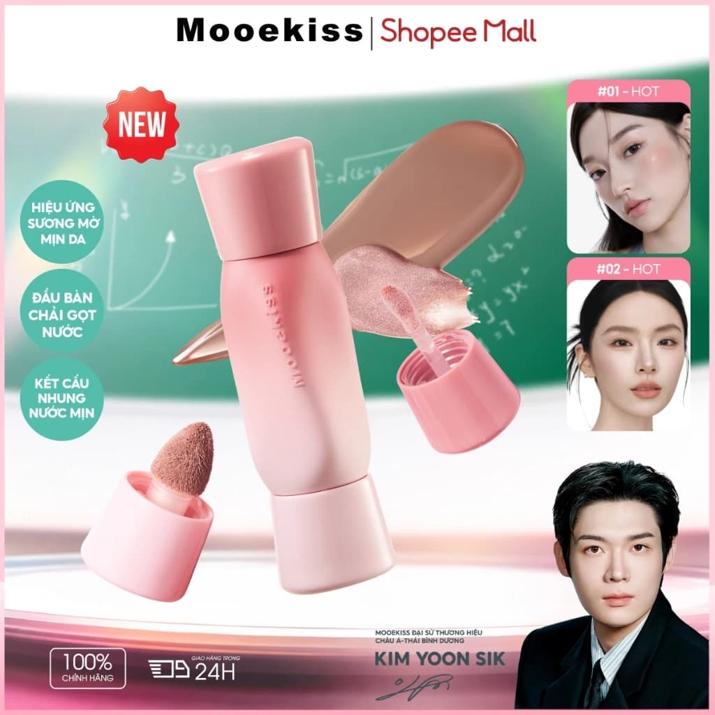 [NEW] Chất lỏng đa năng đầu đôi Mooekiss, phấn má hồng dạng lỏng, chất lỏng sửa chữa khuôn mặt, bóng, highlight, rouge