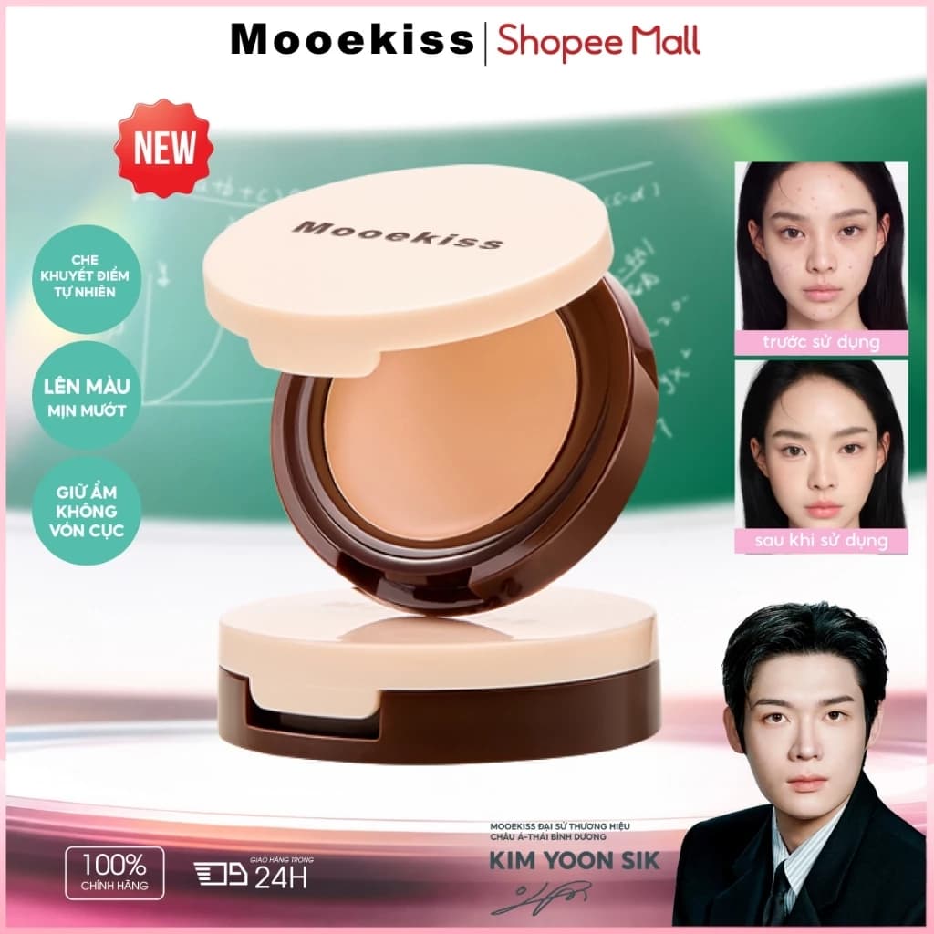 [NEW] Kem che khuyết điểm đơn sắc Mooekiss, trang điểm lâu trôi, kiểm soát dầu nhẹ, nền lỏng 1.5g